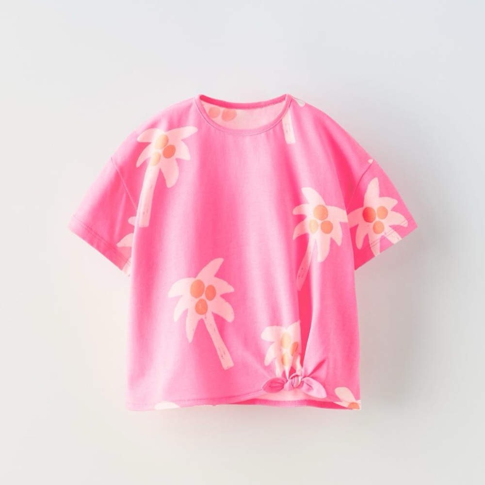 Zara kids, pink, printed knotted T-shirt, 3 years
